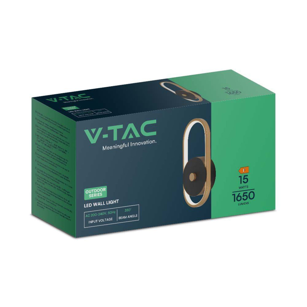 V-TAC Lampada LED da Muro 15W in Metallo Colore Nero + Ottone Antico 4000K IP54 V-TAC Lampada LED da Muro 15W in Metallo Colore Nero + Ottone Antico 4000K IP54